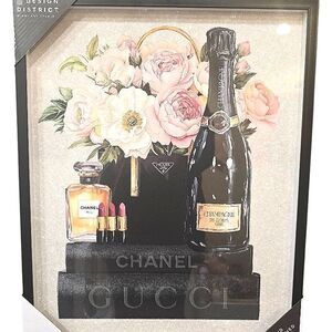 Design District Chanel Gucci Glam Fashion Hand Embellished Framed Wall Decor